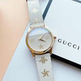 Gucci G Timeless White DIal White Leather Strap Watch For Women - YA1264096