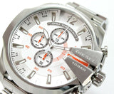 Diesel Mega Chief Quartz Chronograph White Dial Steel Strap Watch For Men - DZ4328