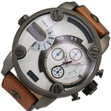 Diesel SBA Dual Time Chronograph White Dial Brown Leather Strap Watch For Men - DZ7269