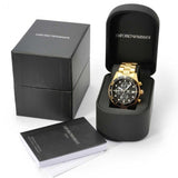 Emporio Armani Chronograph Black Dial Gold Steel Strap Watch For Men - AR5857