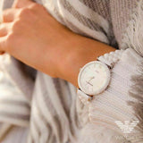 Emporio Armani Ceramica Mother of Pearl Dial White Ceramic Strap Watch For Women - AR1486