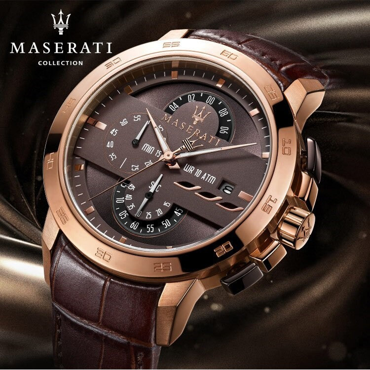 Maserati Ingegno Chronograph Brown Dial Leather Strap Watch For Men - R8871619001