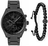 Hugo Boss Grand Prix Black Dial Black Steel Strap Watch for Men - 1513676