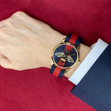 Gucci G Timeless Bee Red & Blue Dial Red Two Tone Nylon Strap Watch For Men - YA1264061