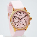 Guess Solar Rose Gold Dial Pink Rubber Strap Watch For Women - W1135L2