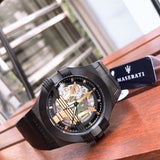 Maserati Potenza Skeleton Limited Edition Black Dial Black Leather Strap Watch For Men - R8821108027