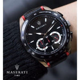 Maserati Traguardo Black Dial Black Leather Strap Watch For Men - R8871612028