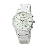 Emporio Armani Renato Chronograph Cream Dial Silver Steel Strap Watch For Men - AR2458