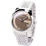 Gucci G Timeless Brown Dial Silver Steel Strap Watch For Men - YA126406