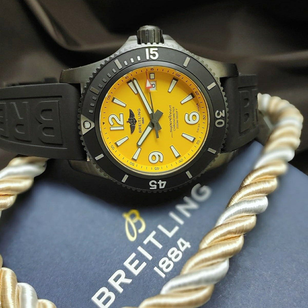 Breitling Superocean Automatic 46mm Yellow Dial Black Rubber Strap ...