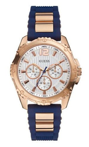 Guess Interpid White & Rose Gold Dial Blue Silicone Strap Watch For Women - W0325L8