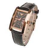 Emporio Armani Classic Black & Rose Gold Dial Black Leather Strap Watch For Men - AR0168