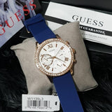 Guess Solar White Rose Gold Dial Blue Rubber Strap Watch For Women - W1135L3