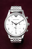 Emporio Armani Classic Chronograph Silver Dial Silver Steel Strap Watch For Men - AR1879