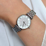 Emporio Armani Gianni T Bar White Crystal Pave Dial Silver Stainless Steel Strap Watch For Women - AR1925