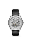 Emporio Armani Meccanico White Skeleton Dial Black Leather Strap Watch For Men - AR60003