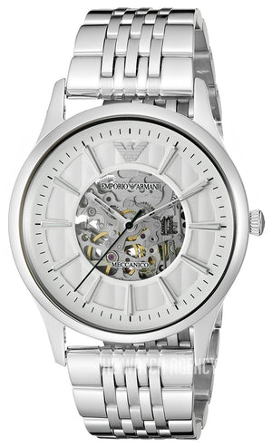 Emporio Armani Meccanico Silver Skeleton Dial Stainless Steel Watch For Men - AR1945