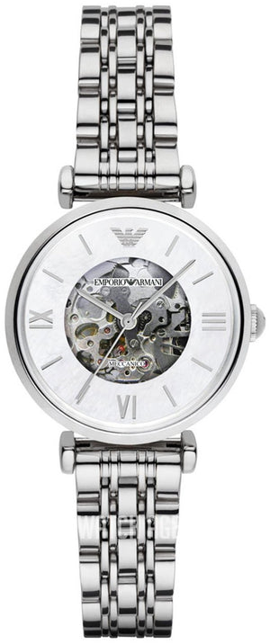 Emporio Armani Meccanico Mother of Pearl Dial Silver Steel Strap Watch For Women - AR1991