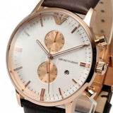 Emporio Armani Gianni Classic Chronograph White Dial Brown Leather Strap Watch For Men - AR0398