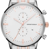 Emporio Armani Chronograph White Dial Two Tone Steel Strap Watch For Men - AR0399