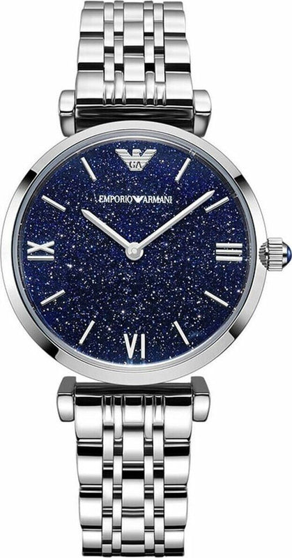 Emporio Armani Gianni T Bar Dark Blue Dial Silver Stainless Steel Watch For Women