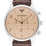 Emporio Armani Classic Chronograph Cream Dial Brown Leather Strap Watch For Men - AR1878