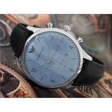 Emporio Armani Chronograph Blue Dial Blue Leather Strap Watch For Men - AR1889