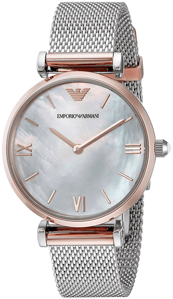 Emporio Armani Retro Mother of Pearl Dial Silver Mesh Bracelet