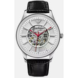 Emporio Armani Meccanico Silver Skeleton Dial Black Leather Strap Watch For Men - AR2072