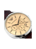 Emporio Armani Classic Chronograph Beige Dial Brown Leather Strap Watch For Men - AR2433