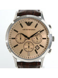 Emporio Armani Classic Chronograph Beige Dial Brown Leather Strap Watch For Men - AR2433