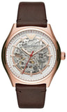 Emporio Armani Meccanico White Skeleton Dial Brown Leather Strap Watch For Men - AR60005