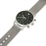 Emporio Armani Luigi Black Dial Silver Mesh Bracelet Watch For Men - AR8032