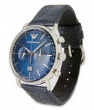 Emporio Armani Aviator Blue Dial Blue Leather Strap Watch For Men - AR11105