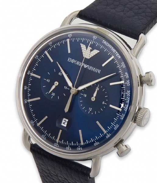 Emporio Armani Aviator Blue Dial Strap Blue For Leather Watch Men