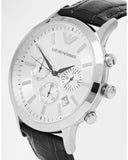 Emporio Armani Classic Chronograph Silver Dial Black Leather Strap Watch For Men - AR2432