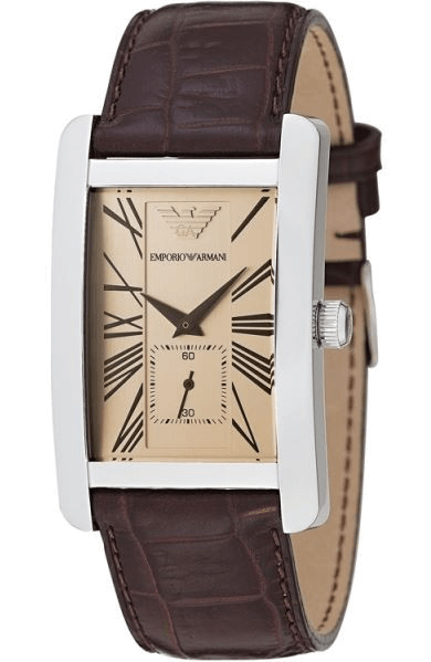 Emporio Armani Classic Beige Dial Brown Leather Strap Watch For Women