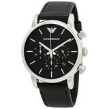 Emporio Armani Classic Chronograph Black Dial Black Leather Strap Watch For Men - AR1733