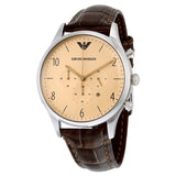 Emporio Armani Classic Chronograph Cream Dial Brown Leather Strap Watch For Men - AR1878