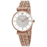 Emporio Armani T-Bar Gianni Crystal Pave Dial Rose Gold Steel Strap Watch For Women - AR11244