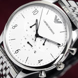 Emporio Armani Classic Chronograph Silver Dial Silver Steel Strap Watch For Men - AR1879