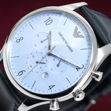 Emporio Armani Chronograph Blue Dial Blue Leather Strap Watch For Men - AR1889