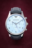 Emporio Armani Chronograph Blue Dial Blue Leather Strap Watch For Men - AR1889