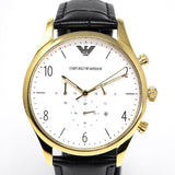 Emporio Armani Classic Chronograph White Dial Black Leather Strap Watch For Men - AR1892