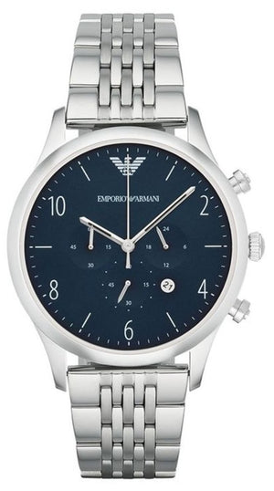 Emporio Armani Chronograph Blue Dial Silver Steel Strap Watch For Men - AR1942