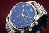 Emporio Armani Chronograph Blue Dial Silver Steel Strap Watch For Men - AR1942