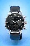 Emporio Armani Gianni Chronograph Black Dial Black Leather Strap Watch For Men - AR0397