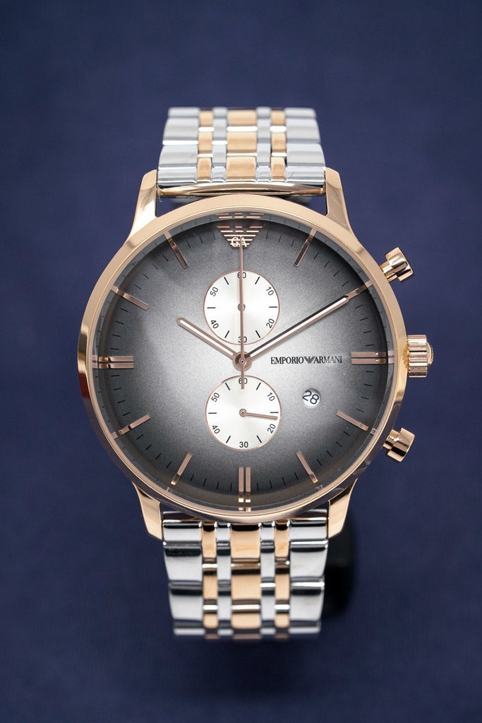 Emporio Armani Gianni Chronograph Grey Dial Two Tone Steel Strap