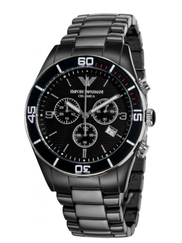 Emporio Armani Black Ceramic Chronograph Black Dial Watch For Men