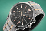 Emporio Armani Renato Chronograph Black Dial Two Tone Steel Strap Watch For Men - AR11165